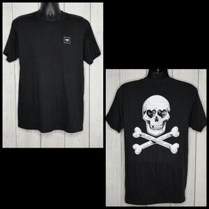 Chomp Heart-Eyes Skull & Crossbones Graphic Tee Black Cotton Shirt, sz Large